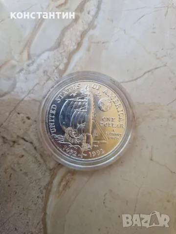 1 долар 1992г САЩ,Колумб,сребърна монета, снимка 1