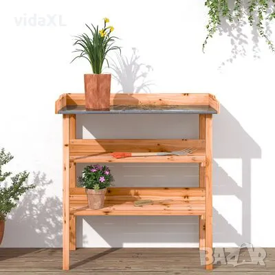 vidaXL Маса за разсаждане с рафтове кафява 78x38x82,5 см масивна ела（SKU:156353）, снимка 3 - Маси - 48447699