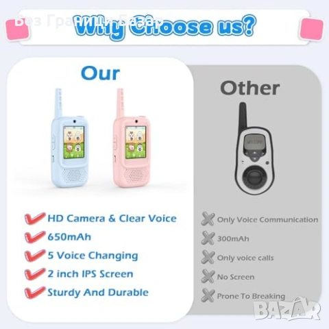 Нови Детски видео уоки-токи комплект, видео чат, гласови съобщения, 350м, снимка 2 - Образователни игри - 53532918