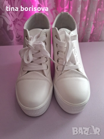 Дамски бели кецове на платформа , снимка 3 - Кецове - 54077254