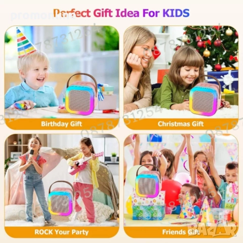 Детска Преносима Блутуут Караоке Тонколона с Два Безжични Микрофона, снимка 11 - Музикални играчки - 52596483