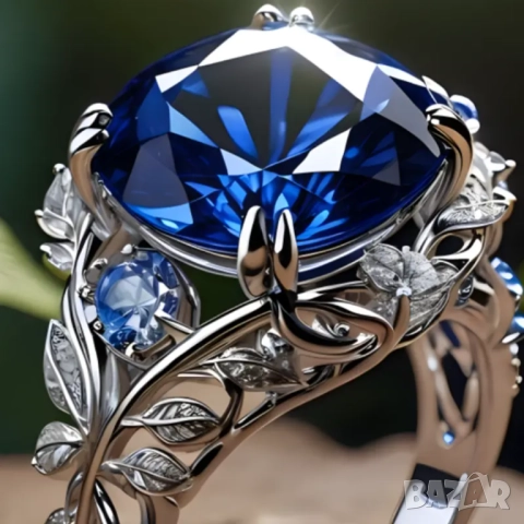 Пръстен със син кубичен циркон, снимка 3 - Пръстени - 43668539