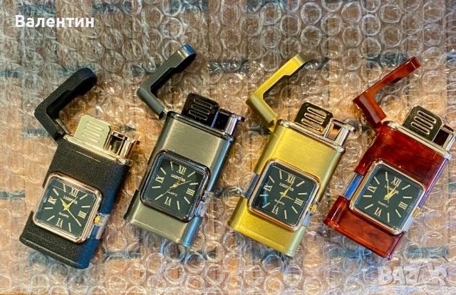 Газова ветроустойчива запалка с часовник. 4 цвята. Подарък. Сувенир., снимка 3 - Запалки - 52846876