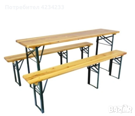 💥 Сгъваем комплект градинска маса с две пейки с отвор за чадър ☔, снимка 2 - Маси - 53672698