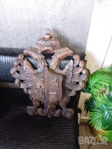 Дърворезбован хералдически двуглав орел 53/28см, снимка 6 - Пана - 42627976