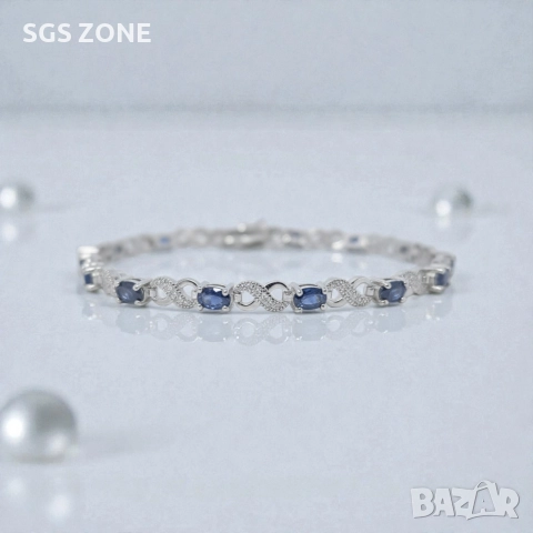 Ръчно изработена сребърна гривна със сапфир и символ за безкрайност