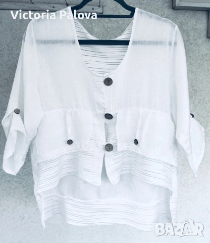 Ефирна ленена блуза в стил Lagenlook - Произведено в Италия, снимка 9 - Корсети, бюстиета, топове - 53892992