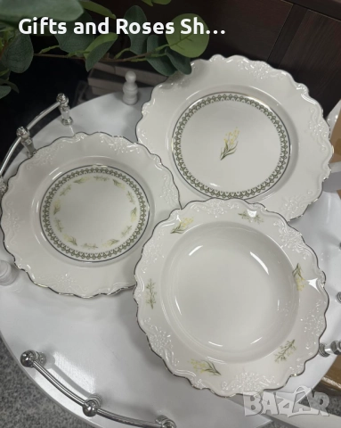 Прекрасни порцеланови чинии и чаши с красив релефен орнамент, снимка 2 - Чинии - 51491826
