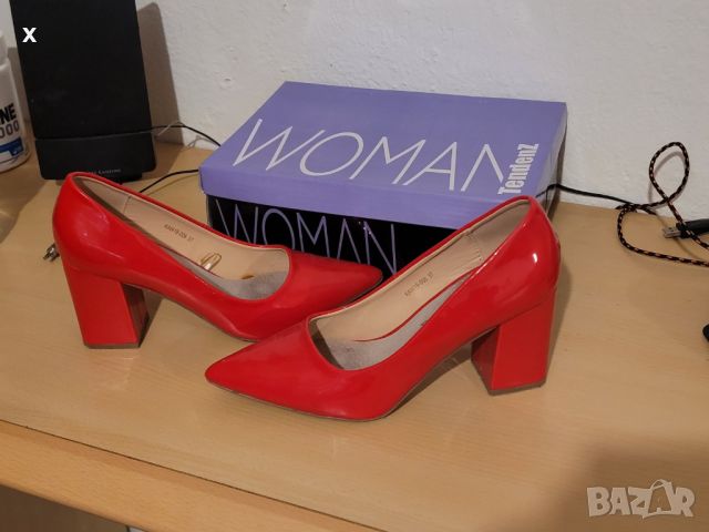 Дамски елегантни обувки с ток TendenZ 37 номер червен лак, снимка 3 - Дамски обувки на ток - 45317305