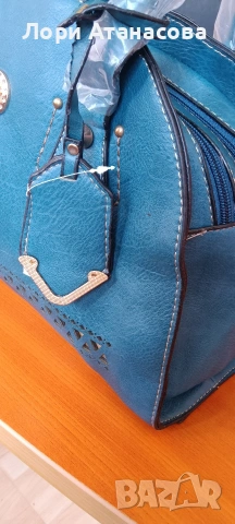 Тъмно синя дамска чанта кожа с две основни дръжки, снимка 2 - Чанти - 54017449