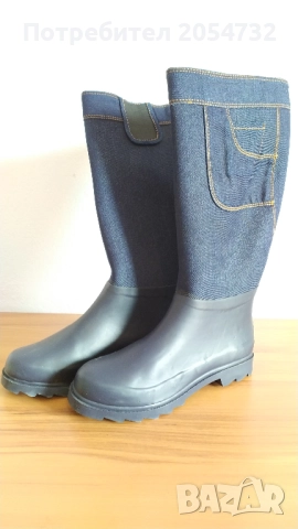 Нови ботуши с каучукова подметка и крачоли от дънкова материя - деним, снимка 7 - Дамски ботуши - 52157241
