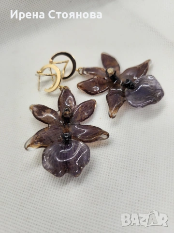 Обеци с естествен цвят на орхидея Miltonia. , снимка 5 - Обеци - 53614108