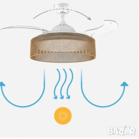 Brizy Bright Rattan – Вентилатор за таван с лампа и функция лято/зима, снимка 3 - Вентилатори - 51546045