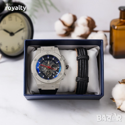 Стилен мъжки подарък – часовник и гривна в комплект, снимка 3 - Мъжки - 52122123