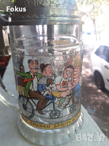 Стара немска халба за бира със звънец, снимка 2 - Антикварни и старинни предмети - 53273890