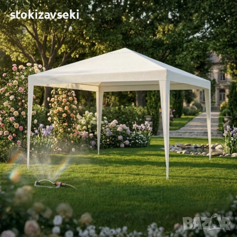 Градинска шатра тип "павилион", 3x3м, Водоустойчива, Прахово боядисана стомана, Бяла, снимка 3 - Градински мебели, декорация  - 54071911
