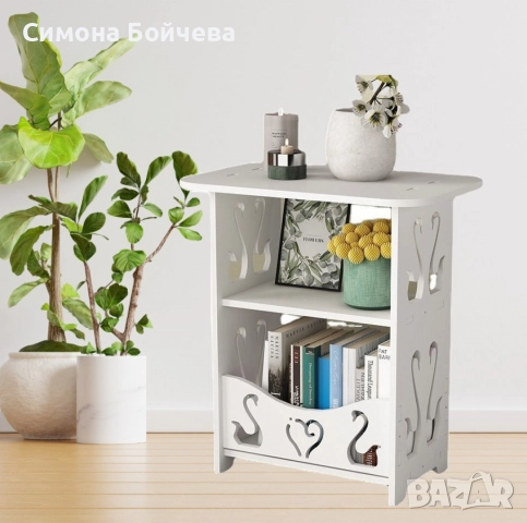 Компактна бяла PVC маса с декоративни изрязани орнаменти и три нива за съхранение, снимка 3 - Маси - 52843463