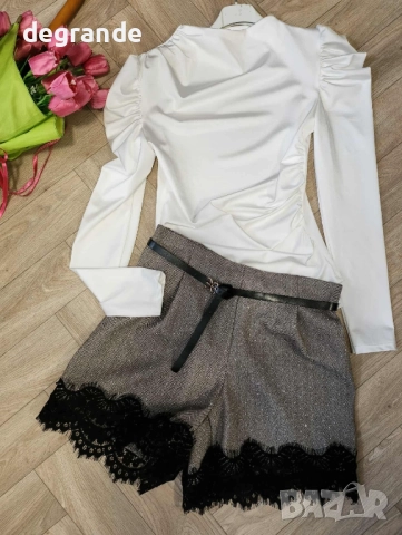 Къси панталонки с дантела и ефектни блестящи камъчета , снимка 2 - Къси панталони и бермуди - 52854516