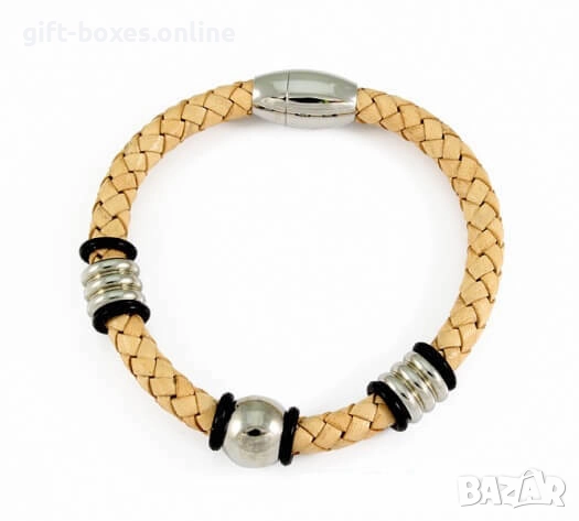 Гривна от еко кожа и полирана стомана