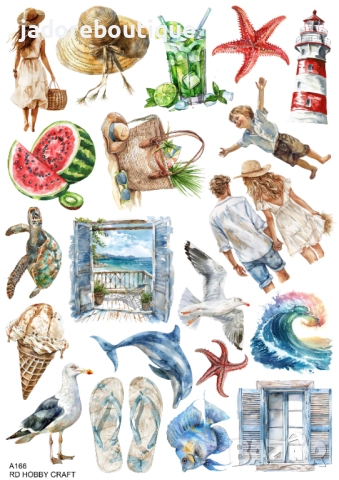 Скрапбук стикери за декорация планер морски sea beach самозалепващ лист А5 - различни видове, снимка 7 - Други - 37676939
