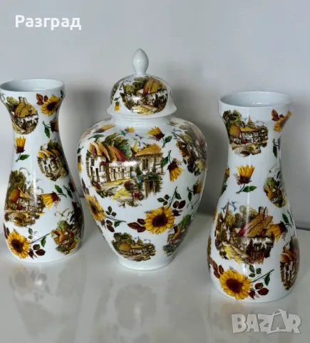 Винтидж сет от три големи порцеланови вази, снимка 3 - Вази - 50019948