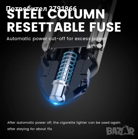 YANTU с кабел, 3 гнезда, разклонител за запалка, двойно USB зарядно за кола с LED монитор 12V/24V, снимка 6 - Аксесоари и консумативи - 52402469