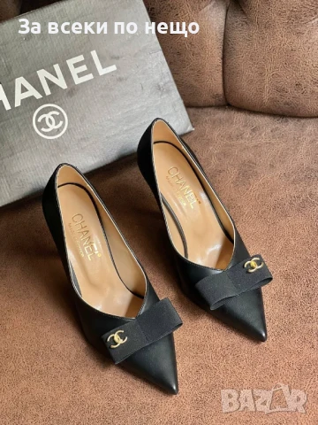 Chanel Дамски Черни Обувки На Ток Шанел Код E645, снимка 2 - Дамски обувки на ток - 51023180