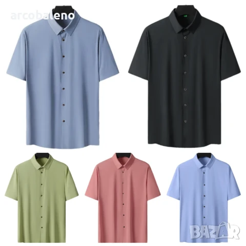 Мъжка риза с къс ръкав от лек леден копринен материал, 5цвята 