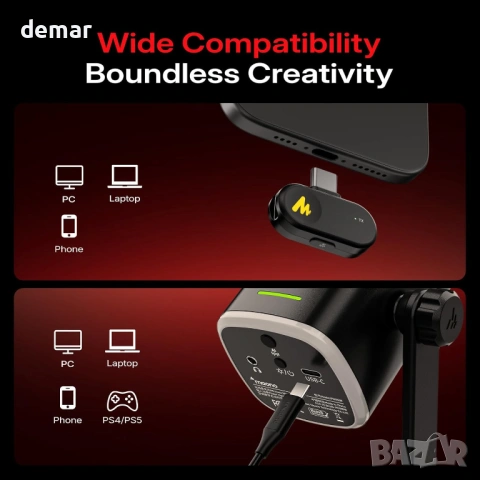 MAONO PD100W Безжичен геймърски микрофон, 2.4GHz безжичен и USB, снимка 3 - Микрофони - 53777412