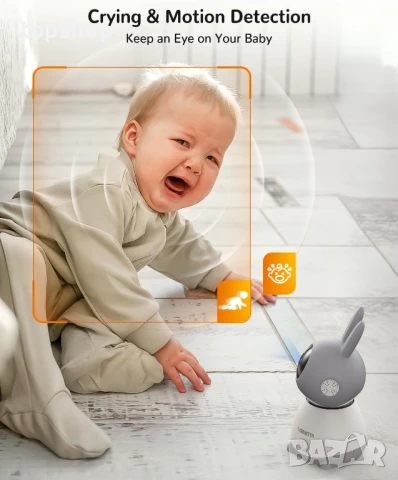 Бебефон DEATTI 200 метра обхват, 5-инчов дисплей, управление чрез приложение PTZ, двупосочно аудио.., снимка 3 - Бебефони - 51004299