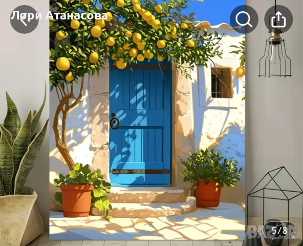 Лимоново дърво, Синя врата Средиземноморски декор, снимка 4 - Картини - 53540746