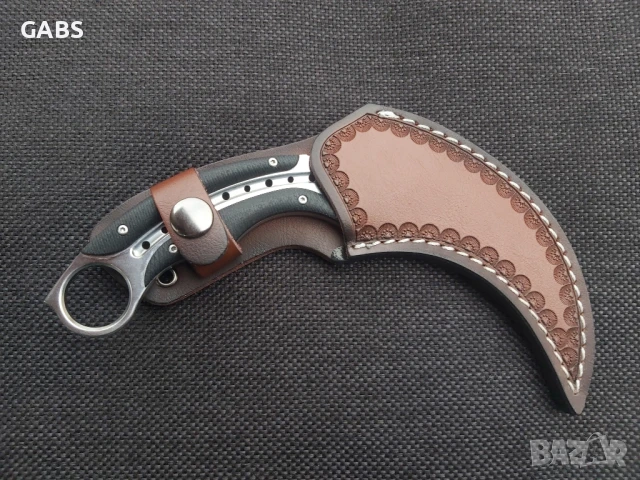 Дизайнерски карамбит Todd Begg с кания от телешки бланк, снимка 2 - Ножове - 50668417