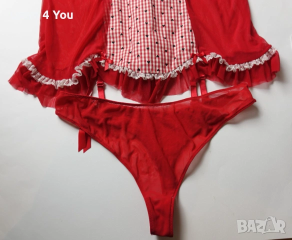 85-90 D червена корсетна нощничка с жартиери и подарък прашка, снимка 3 - Бельо - 54140410
