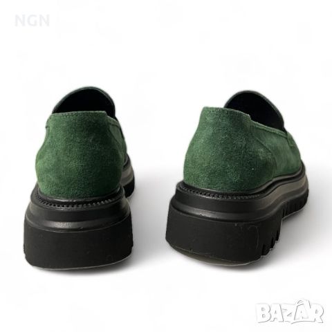 Модерни дамски лоуфъри в тъмно зелен естествен велур с класическа визия , снимка 6 - Дамски ежедневни обувки - 45082733