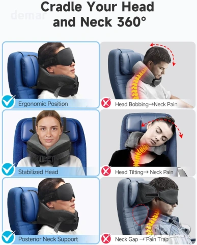 Възглавница за пътуване Umisleep с маска за очи и чанта за носене, черна, снимка 4 - Други стоки за дома - 54049492