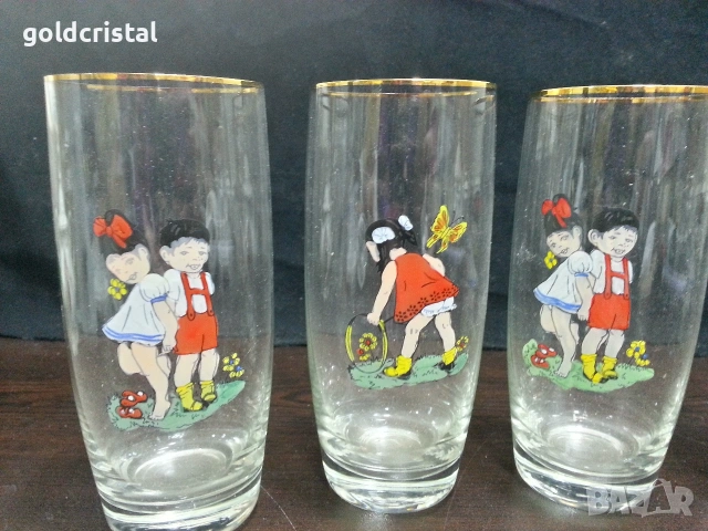 стари стъклени чаши детски мотиви , снимка 2 - Антикварни и старинни предмети - 53890862