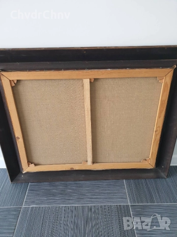 Rens 100х80см/стара голяма картина масло върху платно/натюрморт/маса-съдове-плодове/дървена рамка, снимка 12 - Картини - 51846103