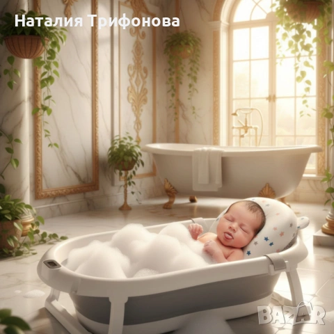 Сгъваема бебешка вана с термометър и възглавница, снимка 3 - За банята - 53838462