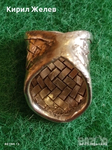 Сребърен пръстен широка плетена халка майсторска ръчна изработка 26056, снимка 4 - Пръстени - 54025898