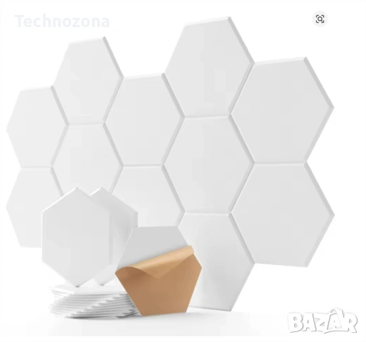Комплект от 12 бр. шестоъгълни самозалепващи акустични панели Модерен дизайн • Абсорбира шум • Намал