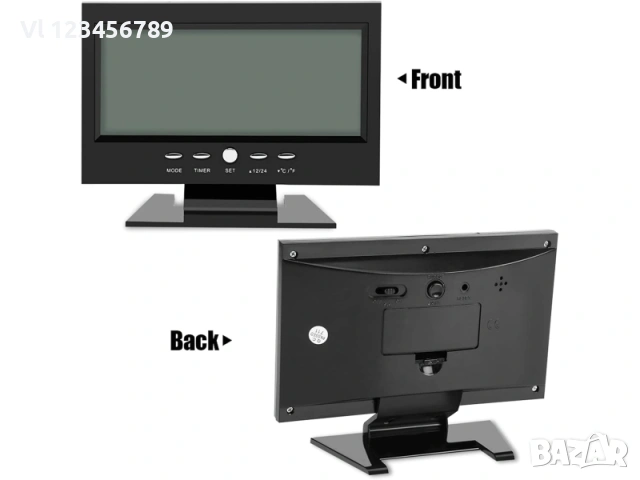 Часовник с голям LCD дисплей DS-8082 - Черен, снимка 2 - Стенни часовници - 53712321