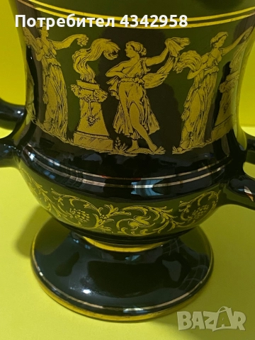  Винтидж ваза Спиропулос с гръцки дизайн, изработена от порцелан с 24-каратово злато.1980 г., снимка 6 - Антикварни и старинни предмети - 52896674