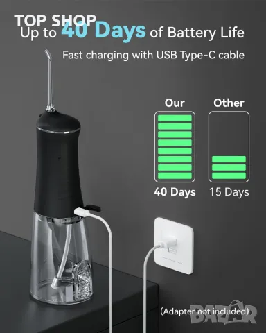 Зъбен душ за зъби безжичен JTF преносим акумулаторен иригатор 300 мл, черен, снимка 2 - Тримери - 49866430