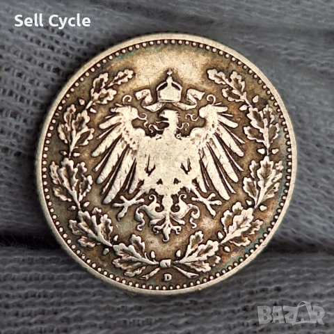 ✅ГЕРМАНСКА ИМПЕРИЯ - 1/2 марка 1905 г. - D - СРЕБРО❗, снимка 2 - Нумизматика и бонистика - 53684153
