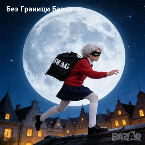 Нов баба Маскараден комплект за деца сива перука перли бастун торбичка, снимка 6 - Други - 53681940