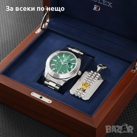 Rolex Комплект Мъжки Часовник С Колие Ролекс - Налични Различни Цветове Код SK640, снимка 4 - Подаръци за мъже - 53093330