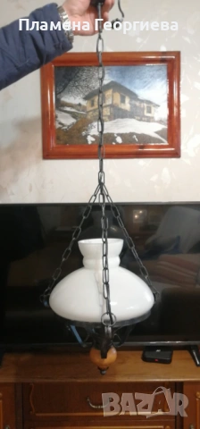 Старинни винтидж полюлеи от ковано желязо, стъкло и порцелан, снимка 4 - Лампи за таван - 54112186
