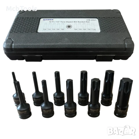 Комплект ударни битове 1/2 – TORX 10 части – HAWEK