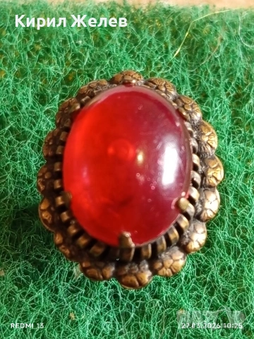 Старинен скъпоценен пръстен с Карнеолов Ахат ръчна изработка 19854