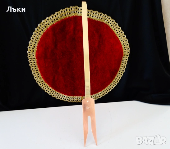 Медна вилица за месо,грил,чиста червена мед 42 см. 